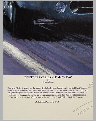 Spirit of America – Le Mans 1964 giclée by Nicholas Watts, hand autographed by Gurney and Bondurant 4