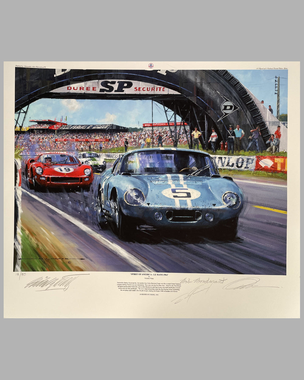 Spirit of America - Le Mans 1964 giclée on paper by Nicholas Watts, autographed by Gurney, Bondurant &amp; Brock