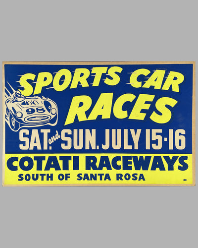 Sports Car Races original poster for Cotati Raceways, CA, in July 1961