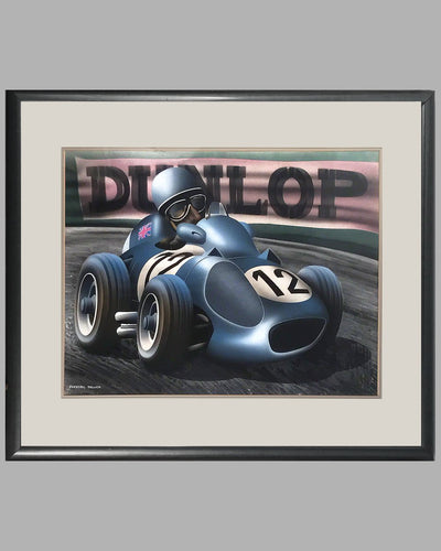 Stirling Moss and his Mercedes large painting by Frederic Tellier