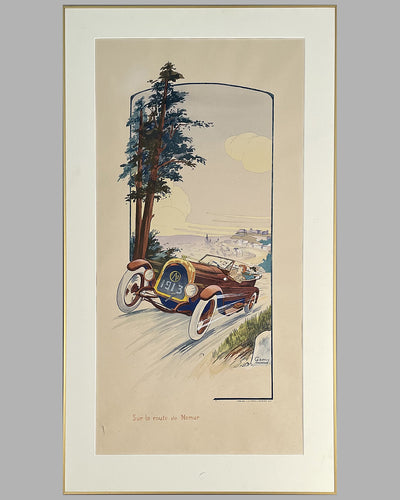Sur la route de Namur, hand colored lithograph by Gamy (Marguerite Montaut), 1913