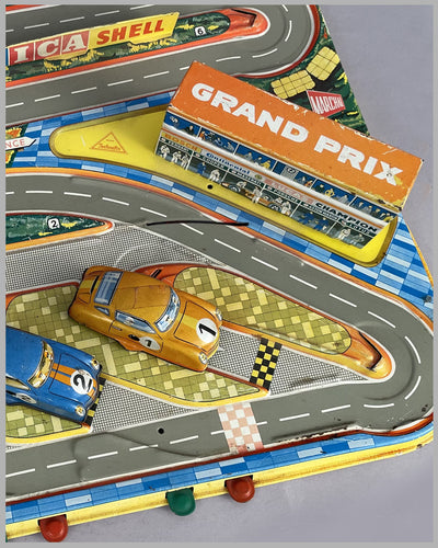 Race track desk game lithographed tin toy by Technofix, West Germany, 1950's 4
