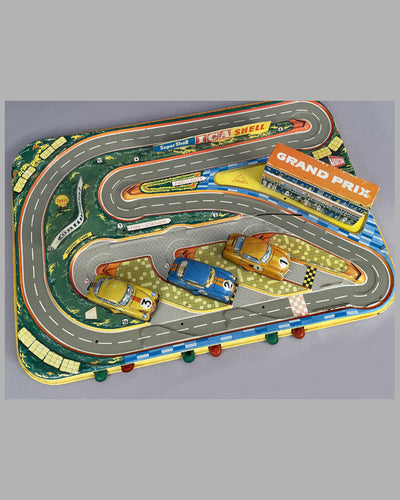 Race track desk game lithographed tin toy by Technofix, West Germany, 1950's