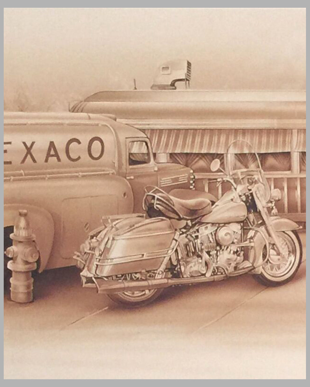 The Fifties - Harleys at the Diner print by Francois Bruere