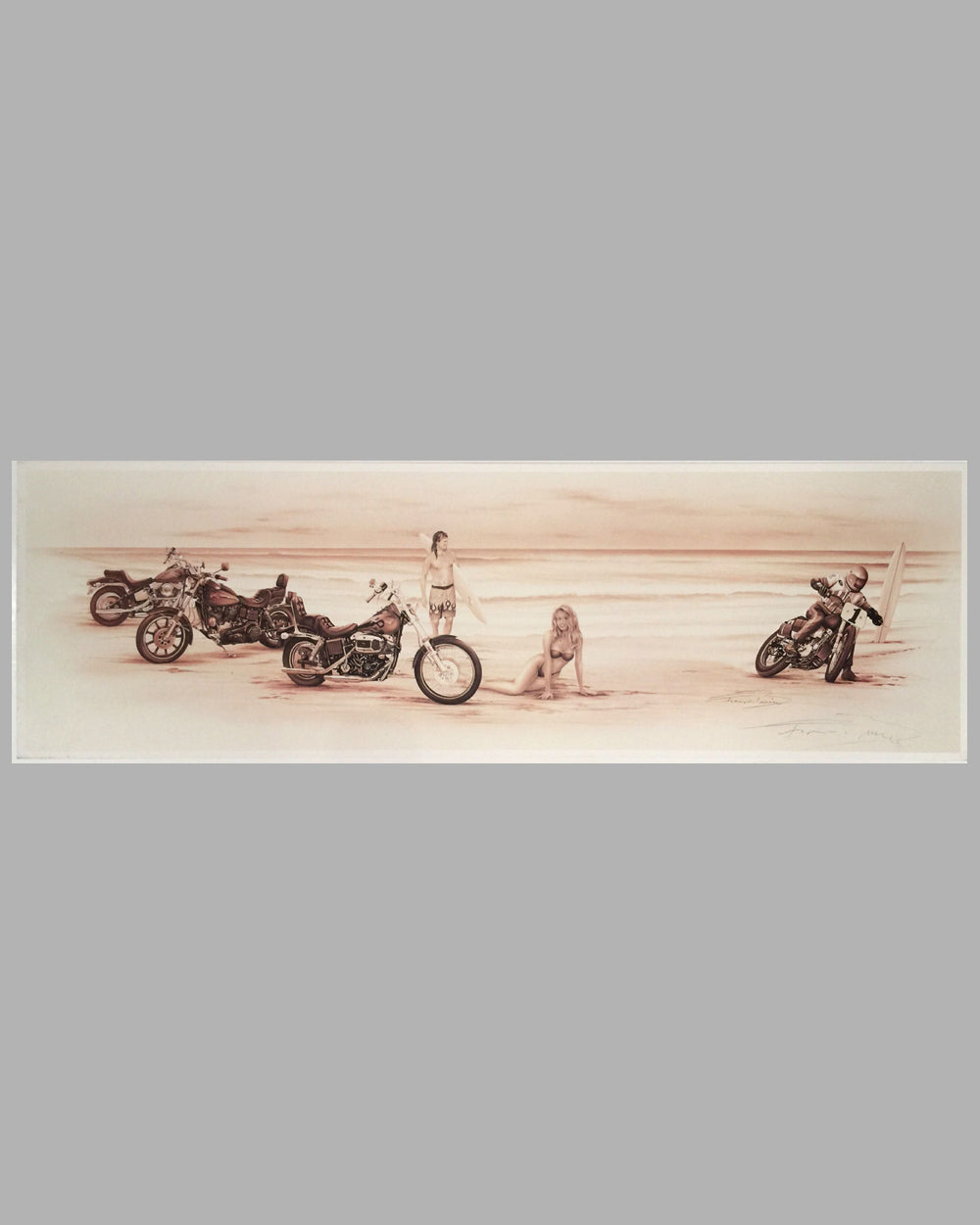 The Eighties - Harleys on the Beach sepia-tone print by Francois Bruere