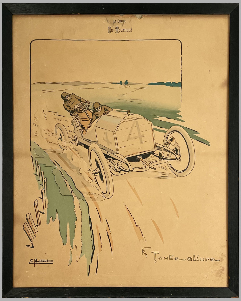 "A Toute Allure" lithograph by Ernest Montaut, early 1900's