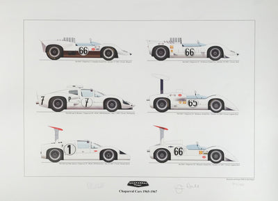 Chaparral Cars 1965 to 1967 Print by Kane Rogers Autographed by Phil Hill & Jim Hall