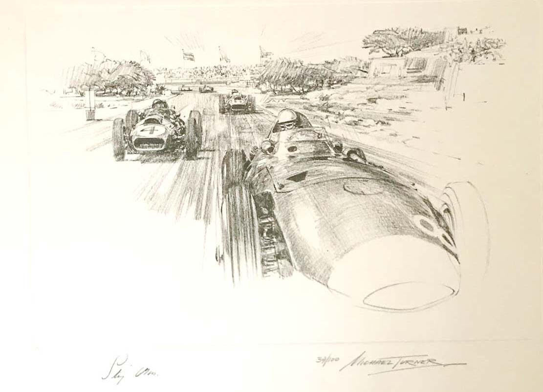 Stirling Moss 1958 Casablanca GP, print by Michel Turner