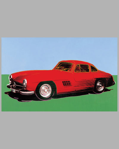 Commissioned by Mercedes Benz for their 100 year anniversary in 1986, featuring this famous sports car in gleaming red, 43" x 55" + linen backing, A- cond. (minor edge wear). 2