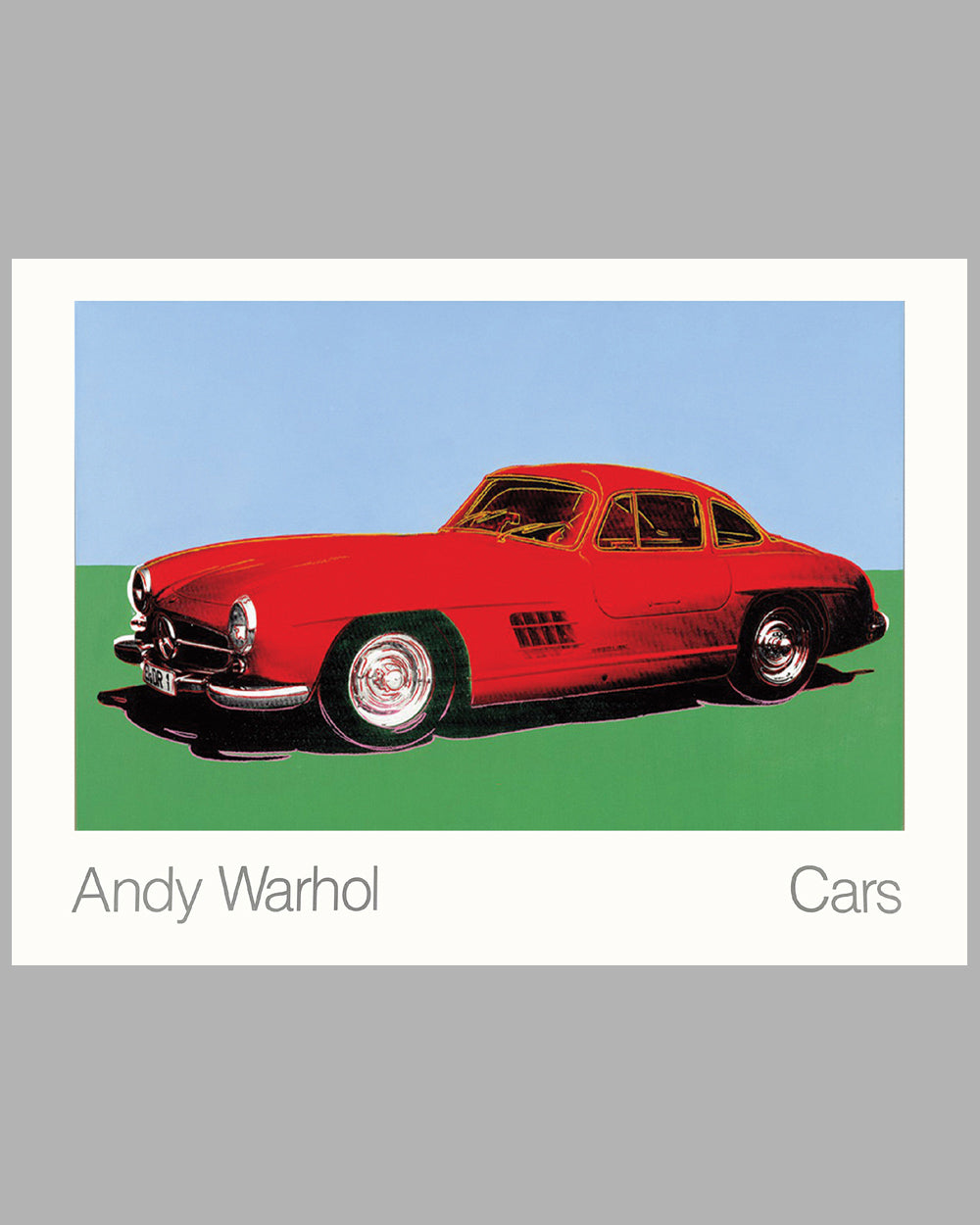 Commissioned by Mercedes Benz for their 100 year anniversary in 1986, featuring this famous sports car in gleaming red, 43" x 55" + linen backing, A- cond. (minor edge wear).