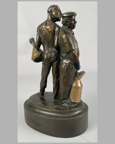 "Watching Turn 7" bronze sculpture with 2 different patina by Larry Braun 2