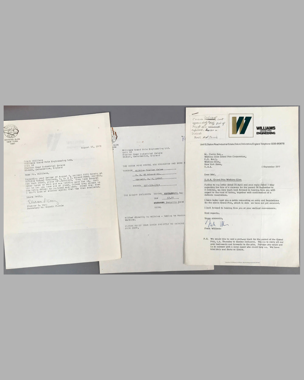 Williams GP Engineering and Watkins Glen GP Corp. correspondence